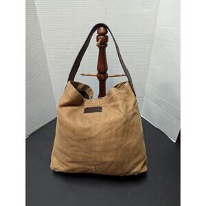 Lucky Brand bucket feed bag leather textured two tone strap tassel Purse